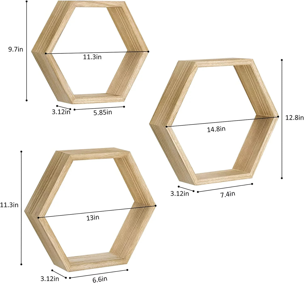 Hexagon Floating Shelves Set of 6 Light Brown G94279