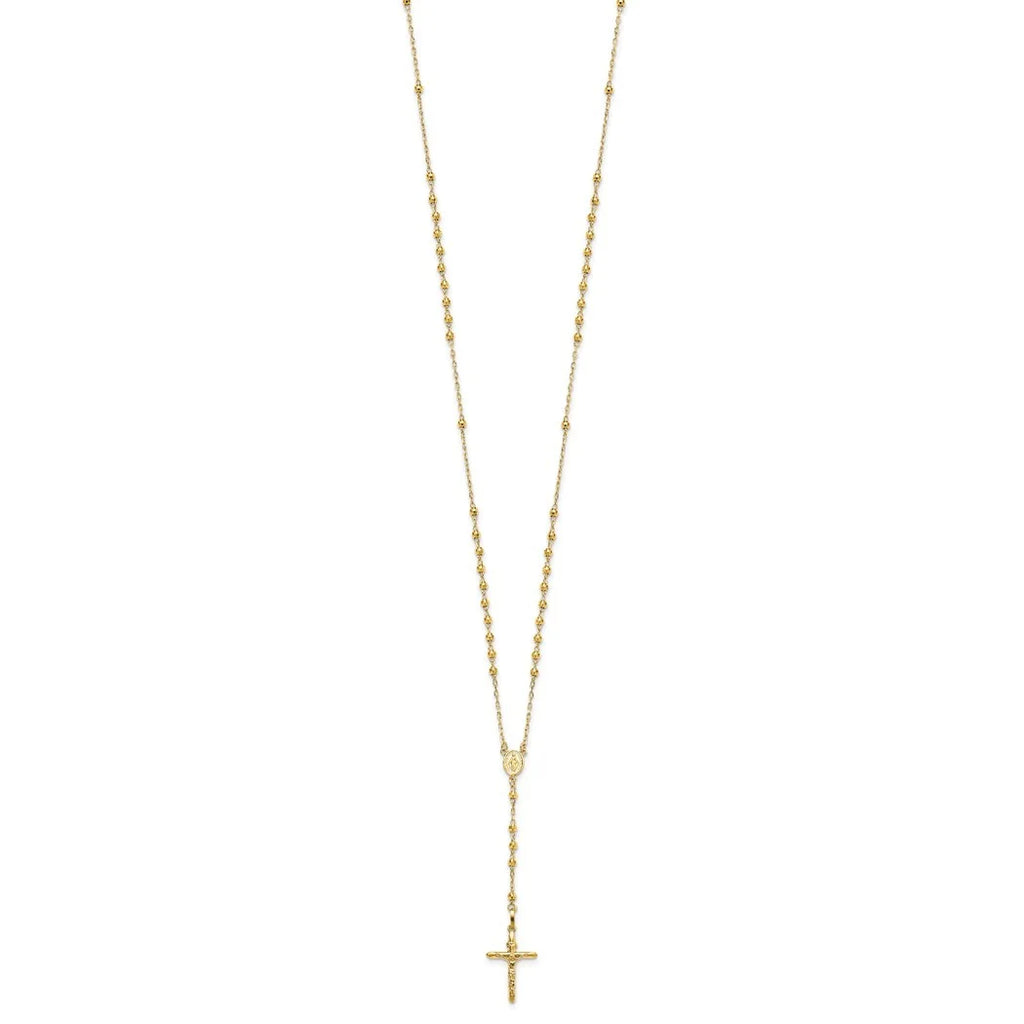 10k Gold Sparkle Cut 3mm Beaded Semi Solid Rosary Necklace 24 Inch P598704