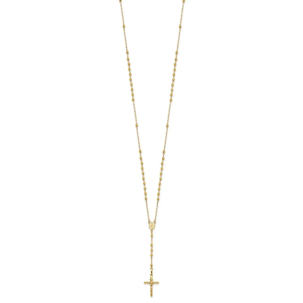 10k Gold Sparkle Cut 3mm Beaded Semi Solid Rosary Necklace 24 Inch P598704
