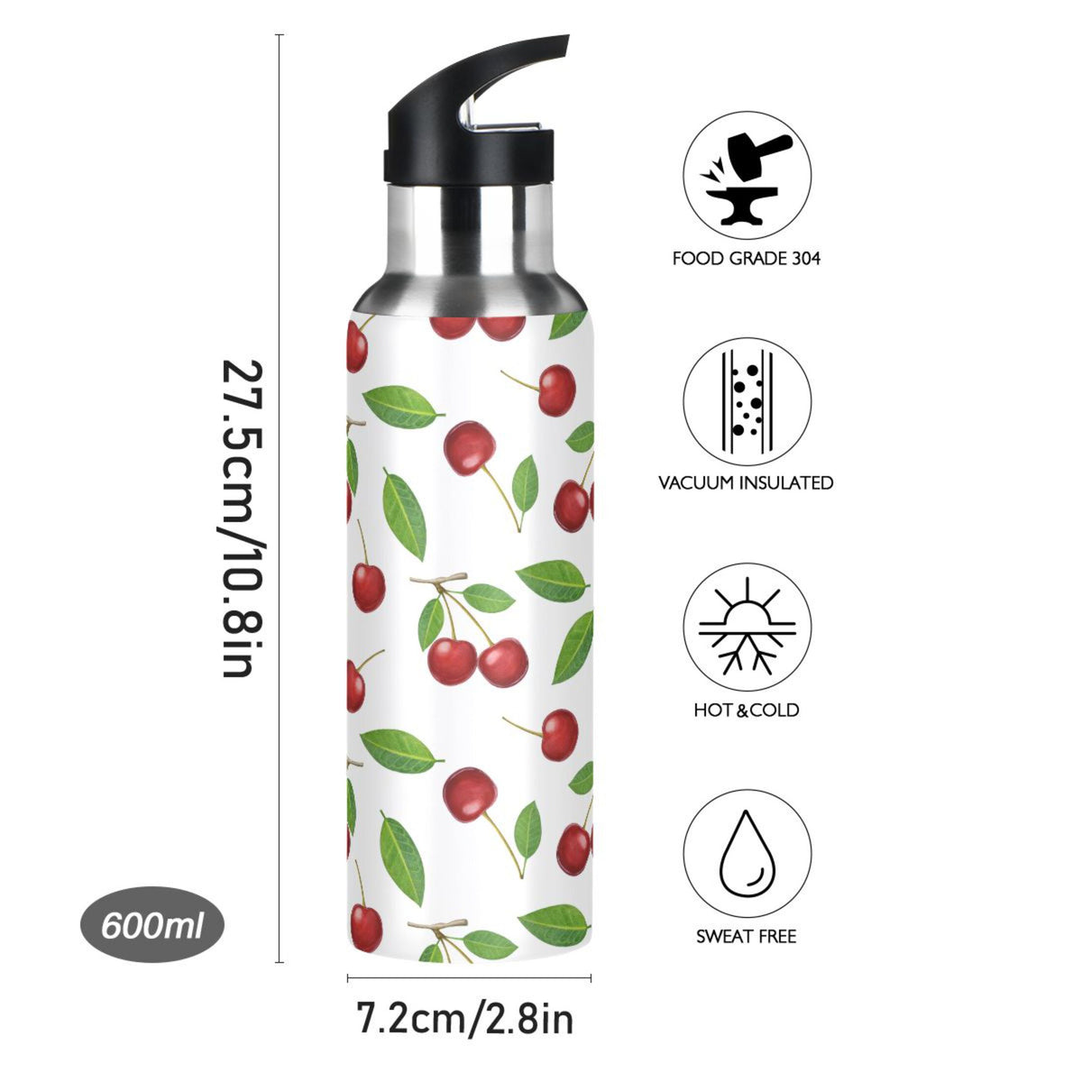 Stainless Steel Insulated Thermos Vacuum Flask Water Bottle with Straw Lid B324538
