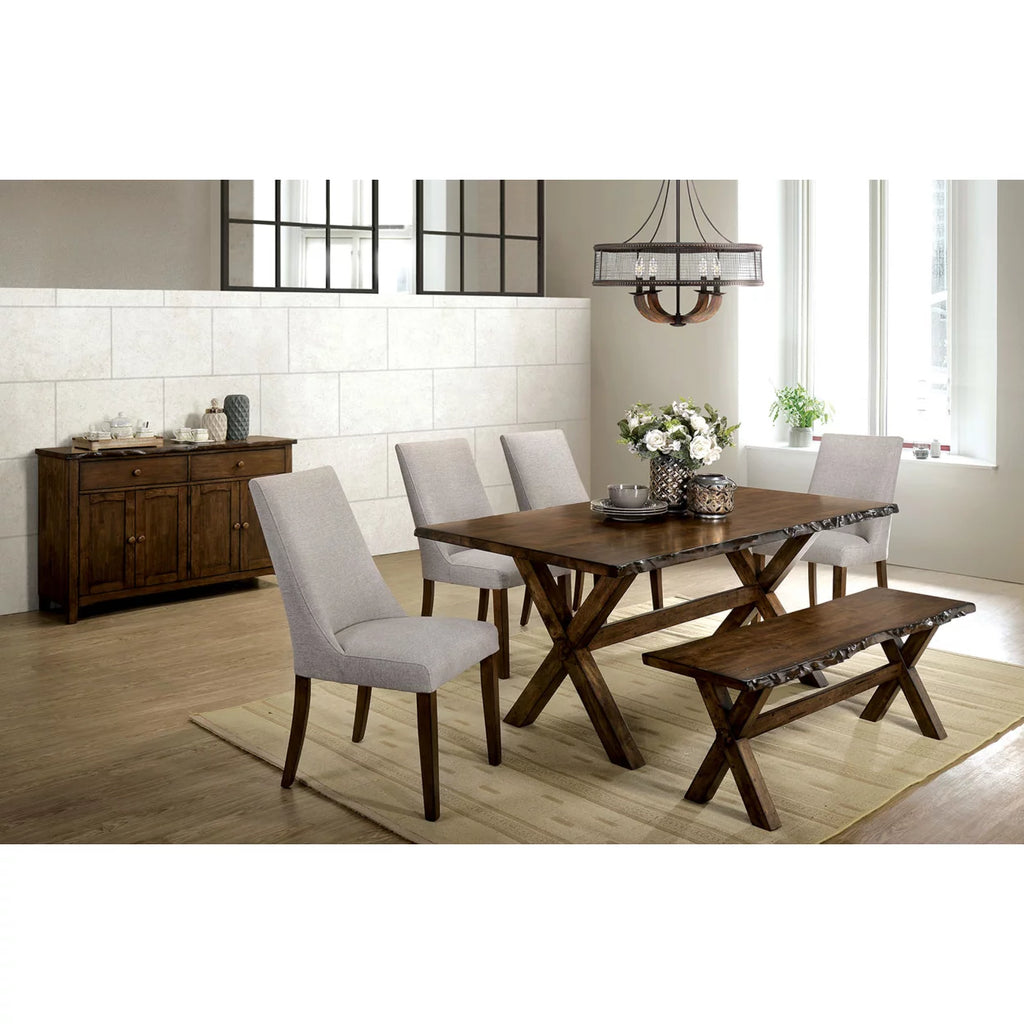 Solid Wood Bench with Trestle Base and Cross Legs, Brown O49555
