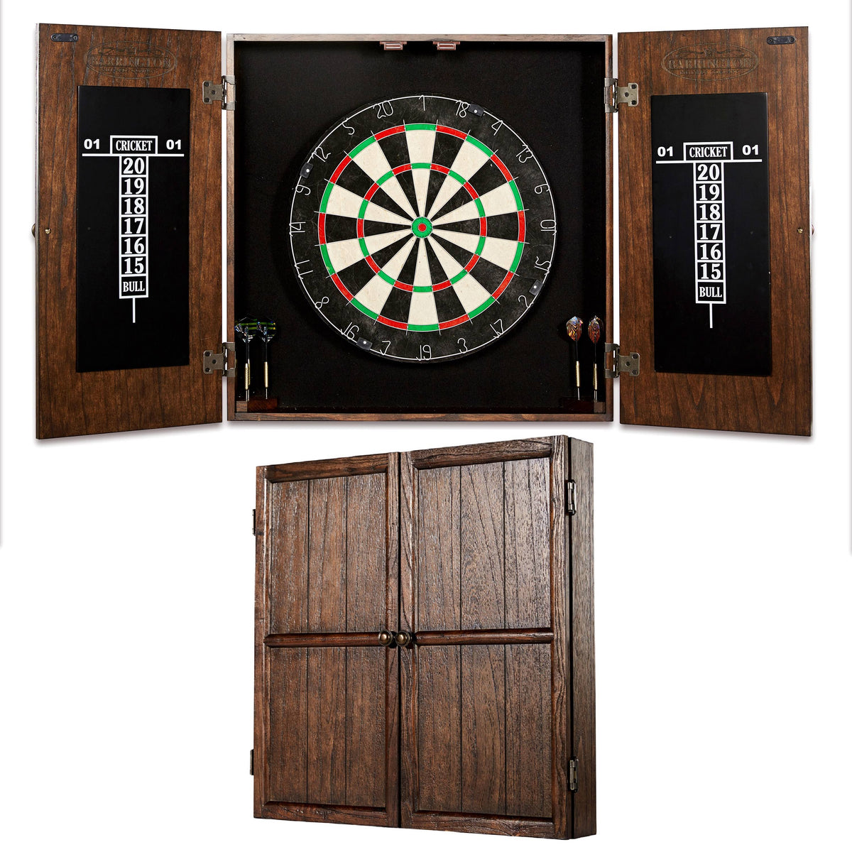 Brown Solid Wood Dartboard Cabinet Set Q5767