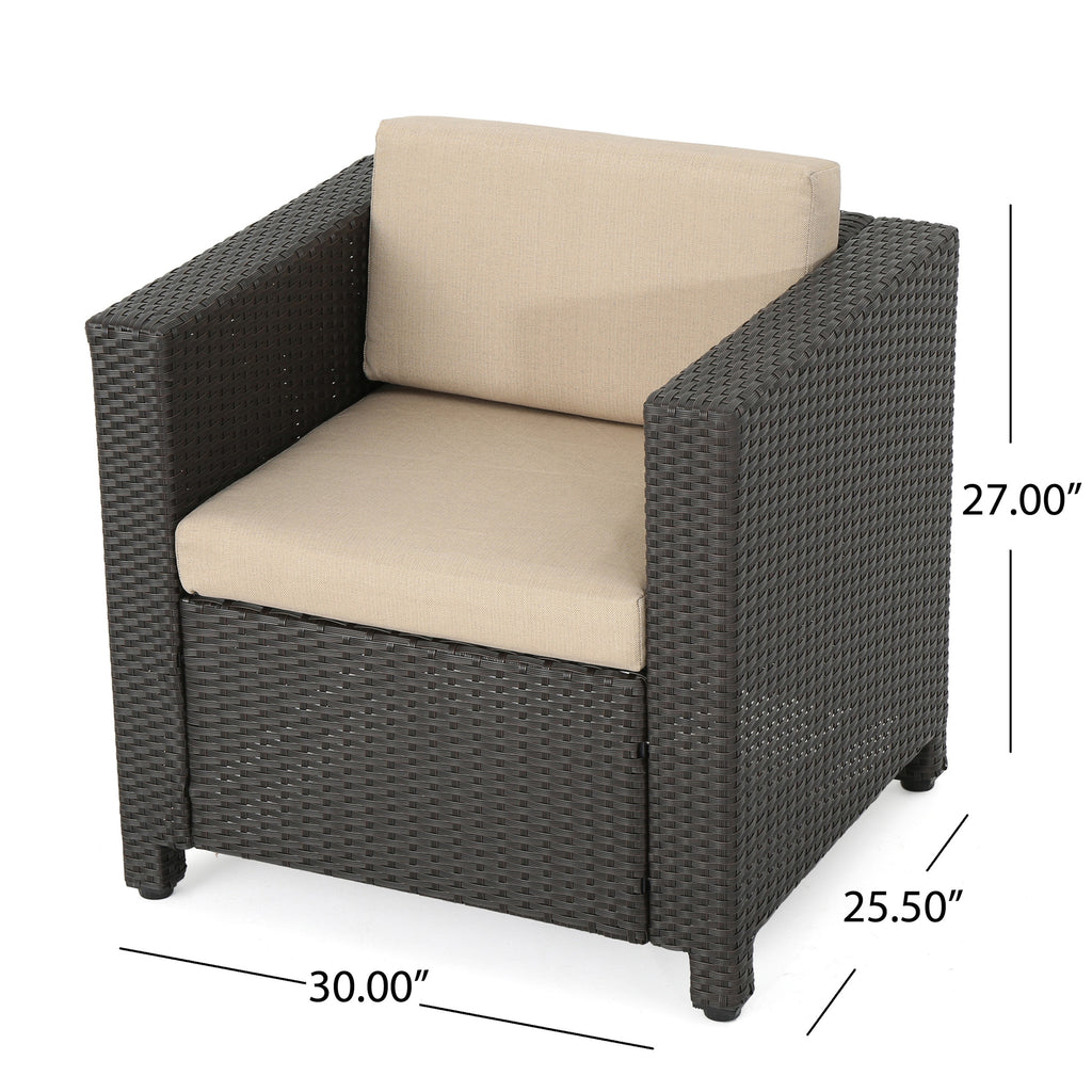 Brown and Beige Wicker L-Shaped Sectional Sofa Set T7661