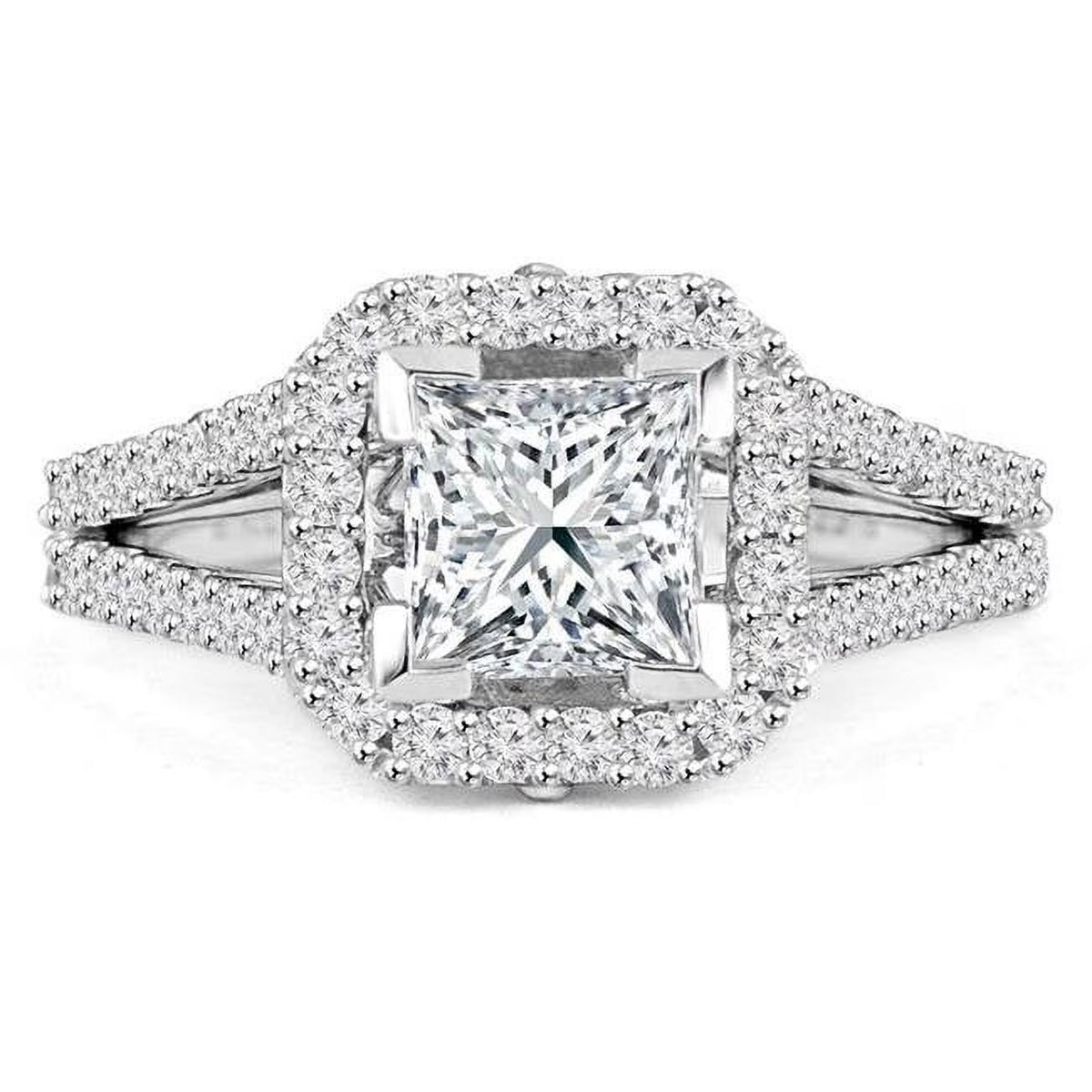 Princess Diamond Radiant Halo Engagement Ring in 14K White Gold - Size 7 M522