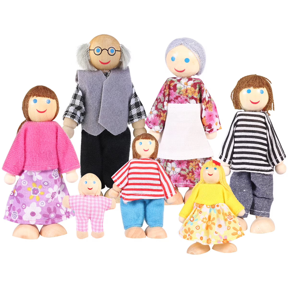 7pcs Wooden Dolls Pretend Play Set Figure Toy H17466