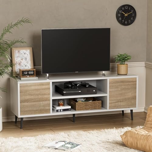 White and Coffee 58 Inch TV Stand with Storage Cabinets U8627