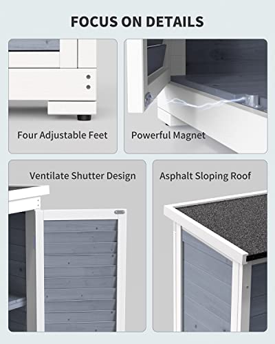 Outdoor Storage Cabinet with 3 Shelves, Double Lockable Wooden Garden Shed with Waterproof Roof C999482