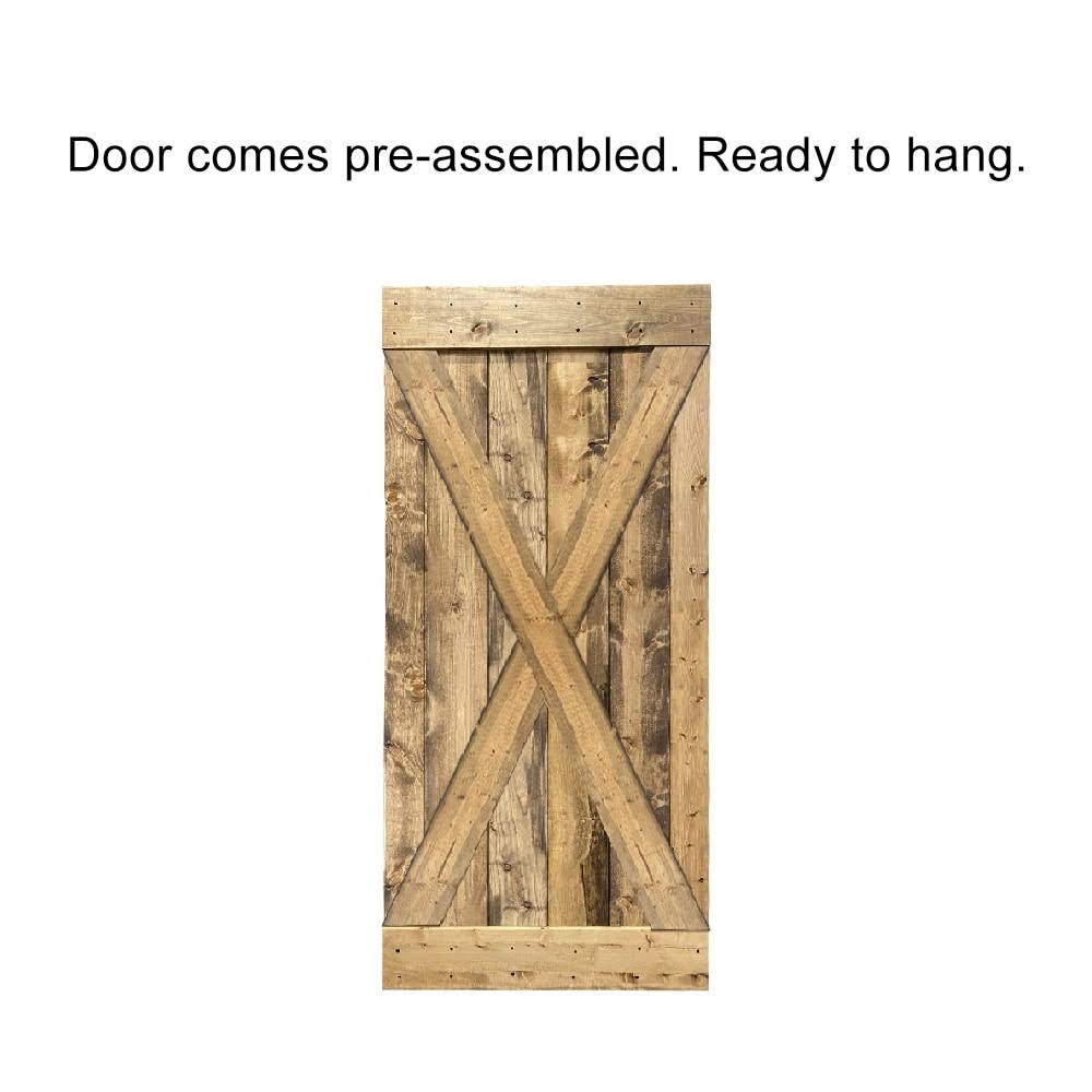 84 in. Walnut Stained Wood Interior Sliding Barn Door with Hardware Kit M772