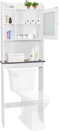 White 4-Tier Over The Toilet Storage Cabinet with Adjustable Shelves and Tempered Glass Door I913