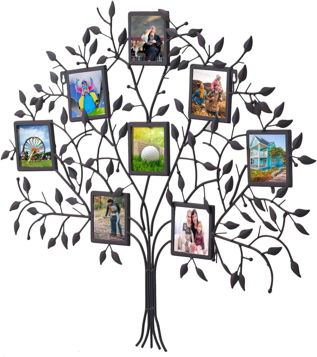 Black Metal Wall Hanging Picture Frame with 8 Openings D269