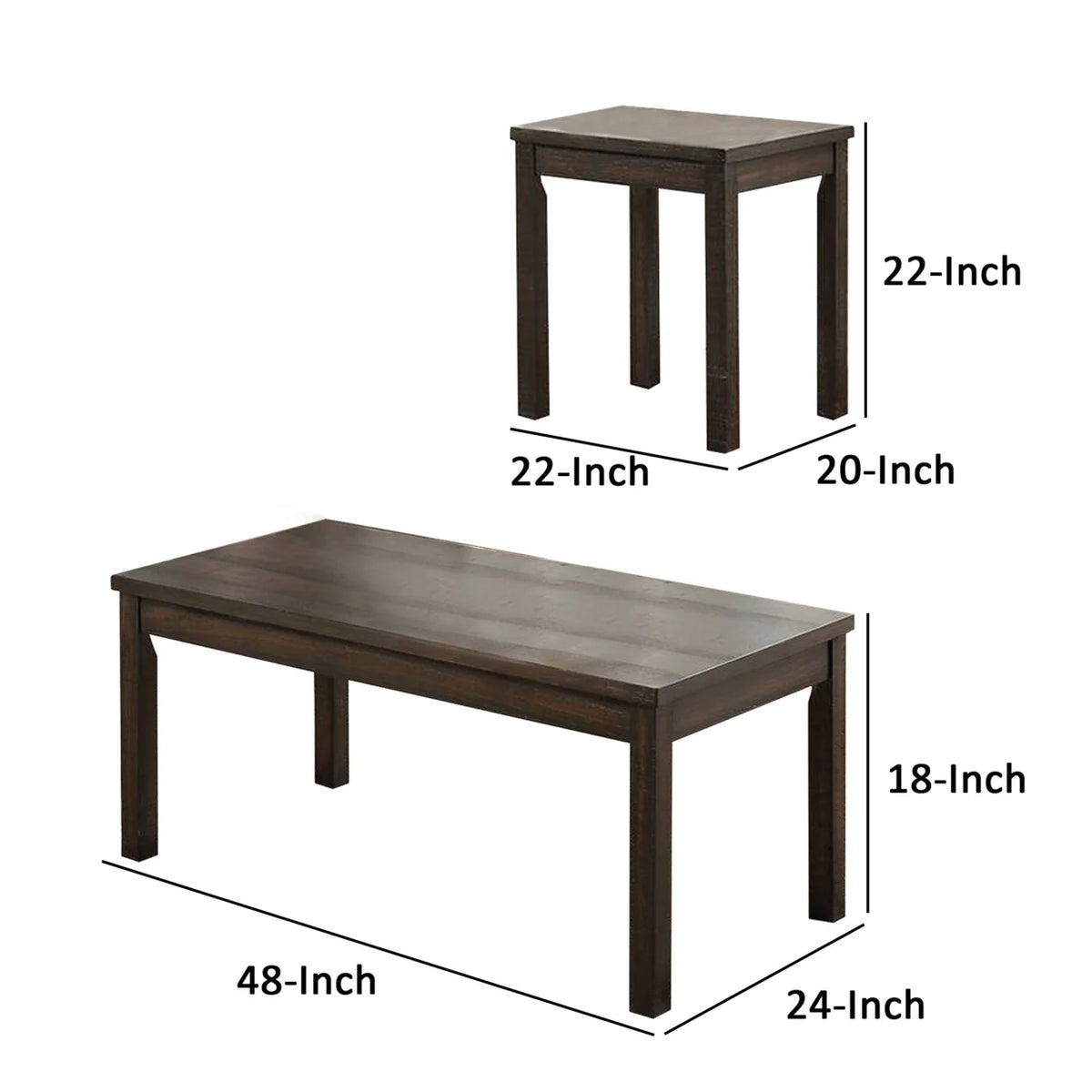 3 Piece Coffee Table and End Table Set Dark Brown G8282