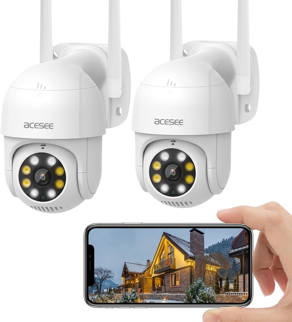 360° View 1080P WiFi Pan/Tilt Night Vision 2-Way Audio Motion Detection IP65 Weatherproof Security Camera (White×2) B784826