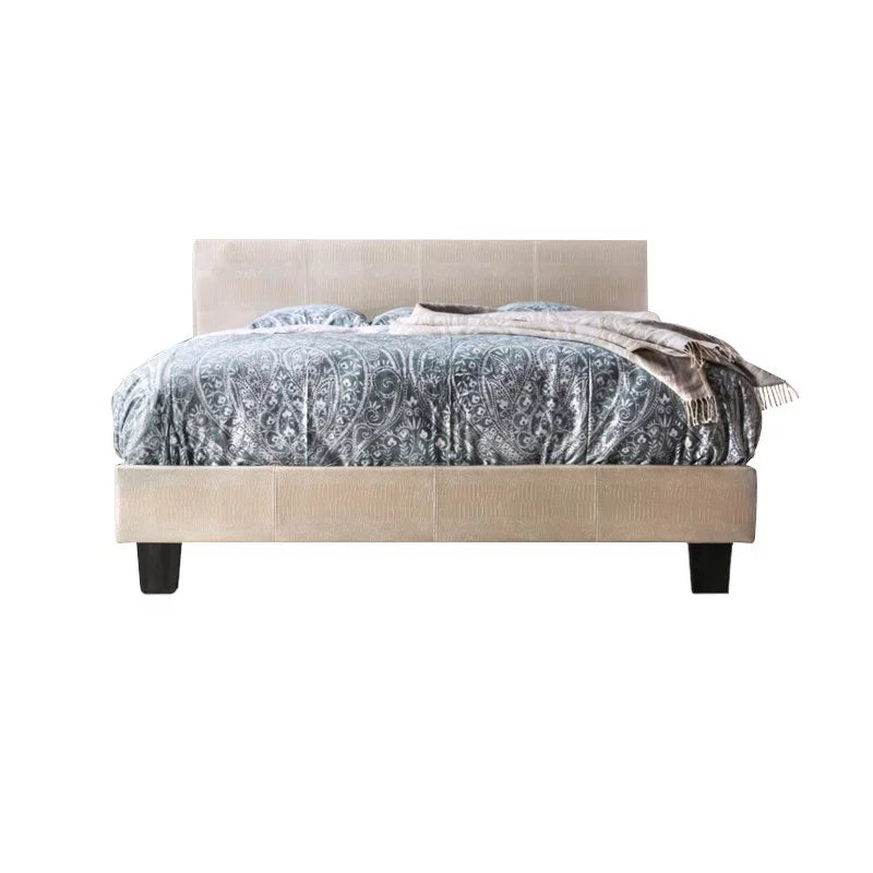 Queen Platform Bed Faux Leather Pearl White N655