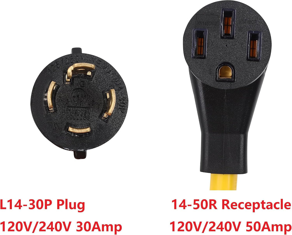 30 Amp Twist Lock 4 Prong Male Plug to 50 Amp 4 Prong Female Outlet Power Cord Adapter T756516