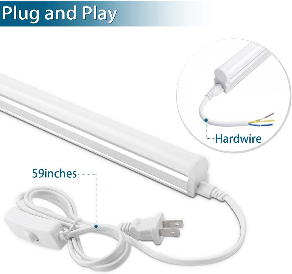 LED T5 Integrated Single Fixture, 4FT, 2200lm, 6500K, 20W, Utility Shop Light Q913