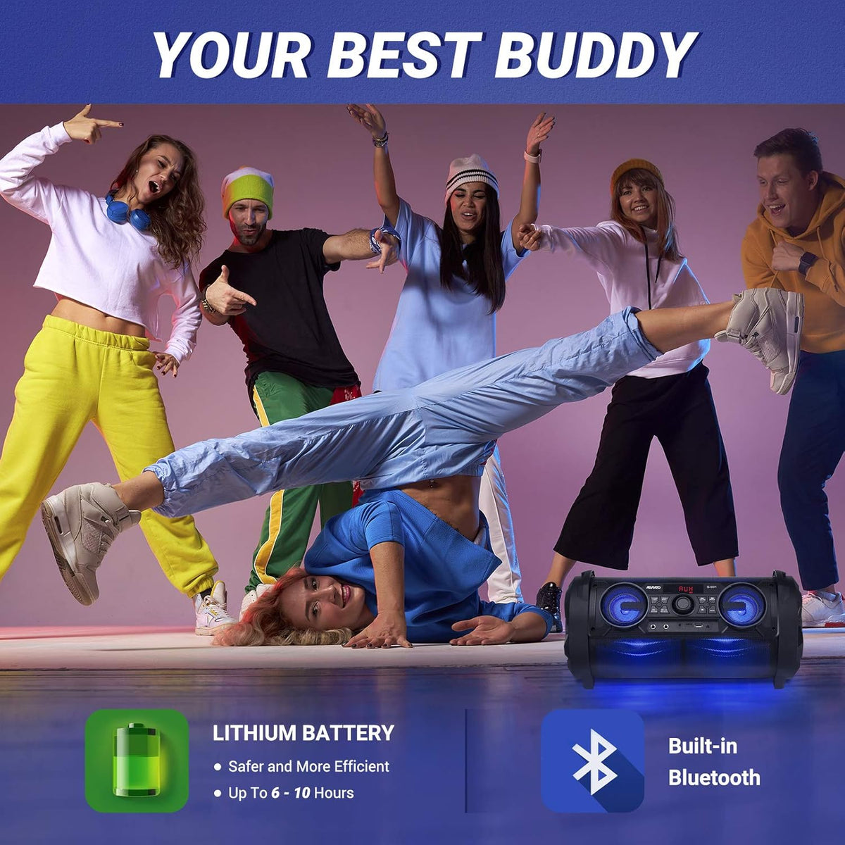 Portable Karaoke Machine with 6 Subwoofer Bluetooth Speaker, 3 Microphones K5888