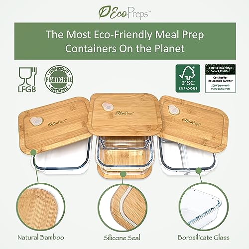 3 Pack Glass Meal Prep Containers with Bamboo Lids P384