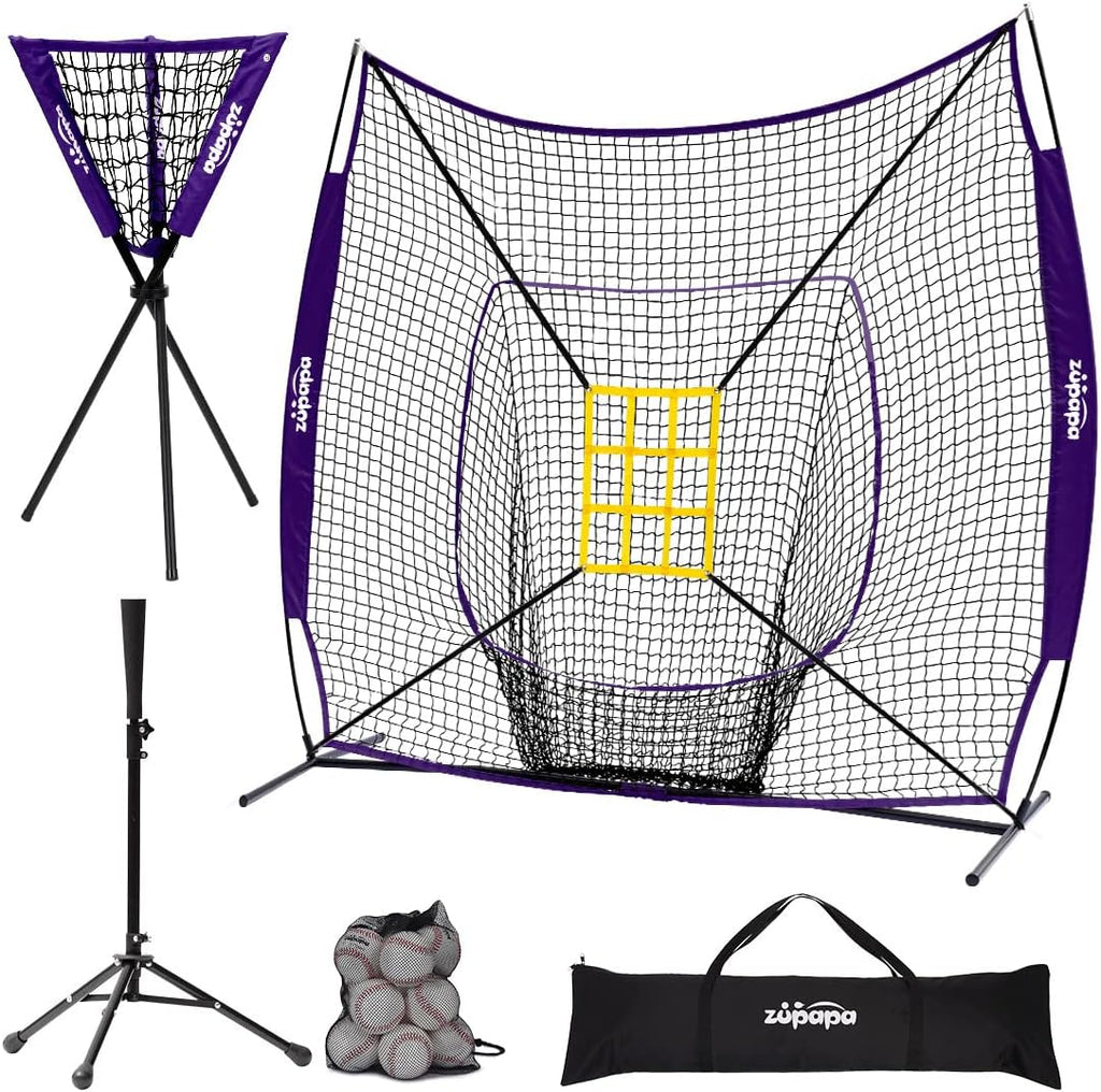 7 X 7 Feet Baseball Softball Practice Net Set with Tee Caddy 12 Pack Baseballs K392
