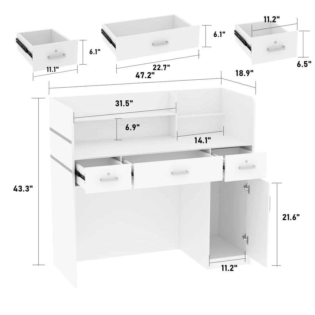 47.2"L White Reception Counter Desk with Lockable Drawers S212707