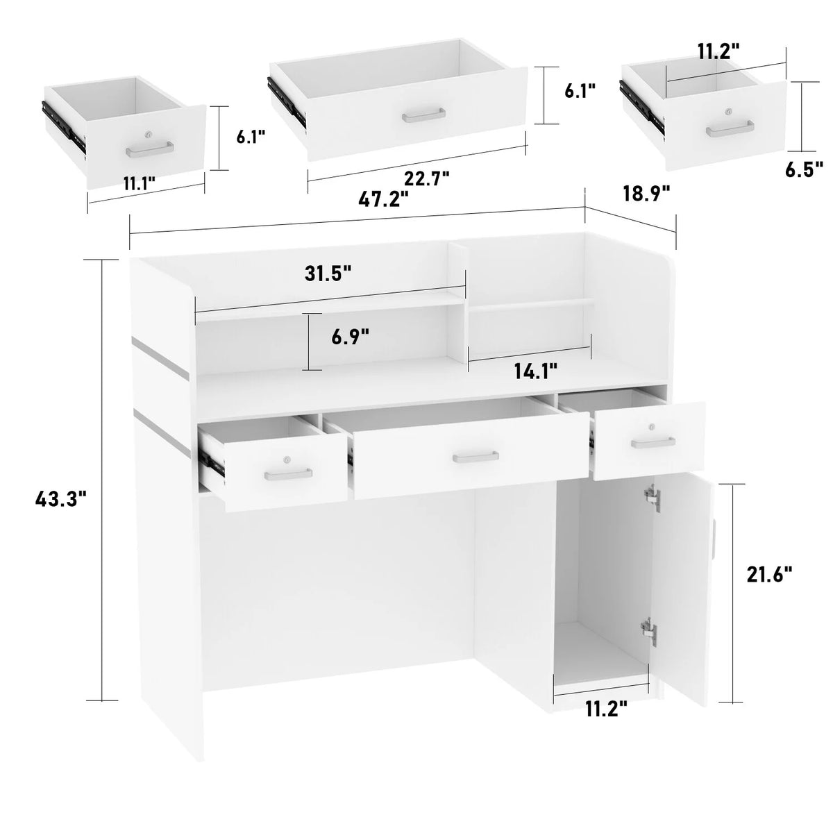 47.2"L White Reception Counter Desk with Lockable Drawers S212707