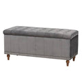 Velvet Button-Tufted Storage Ottoman Bench, Gray/Brown E755100