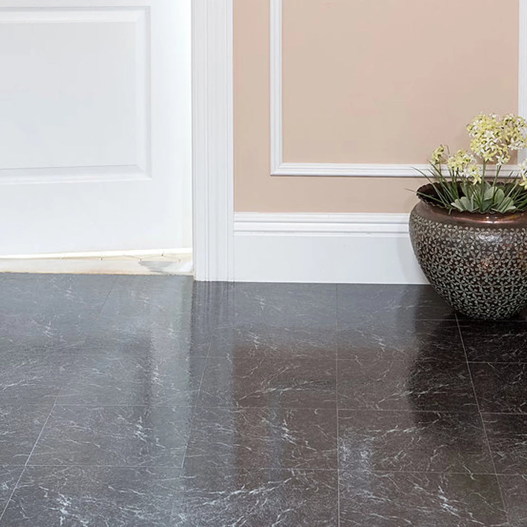 Black Marble Vinyl Floor Tile, 40 Pack Q81220