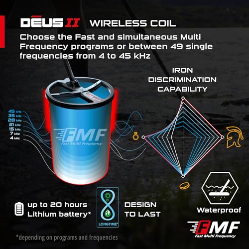 Waterproof Multi Frequency Metal Detector with 9" FMF Coil, Remote Control, WS6 Wireless Headphones & S-Telescopic Stem W967