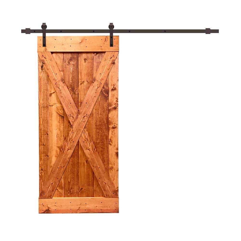 84 in. Walnut Stained Wood Interior Sliding Barn Door with Hardware Kit M772