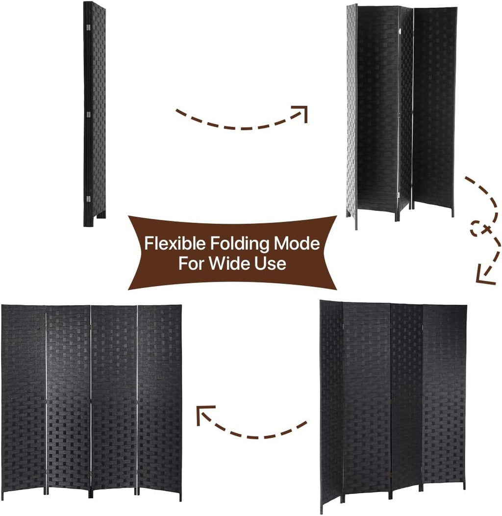 Black 4 Panel 6 ft Folding Wood Room Divider P196