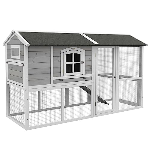 Light Gray Wooden Chicken Coop with Nesting Box and Removable Tray F420