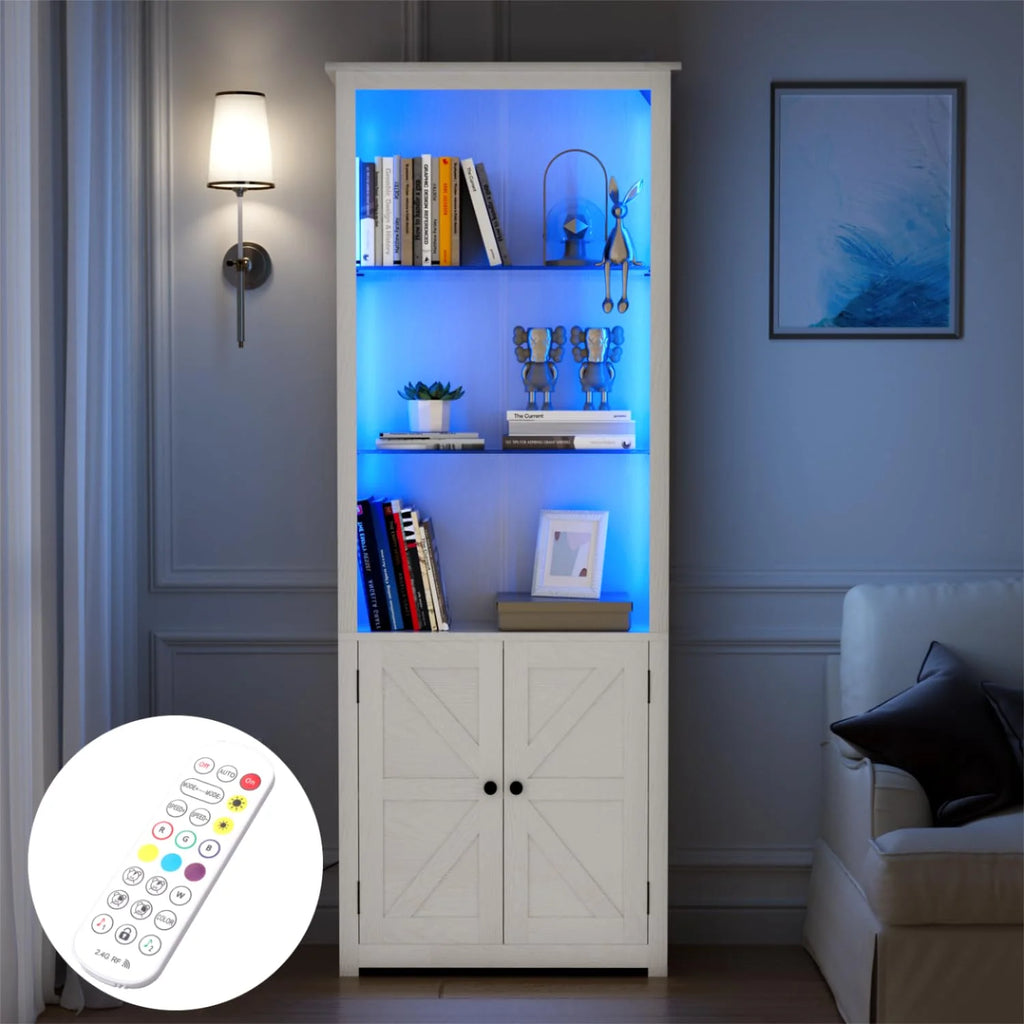 70" Tall Wood 5-Shelf Bookcase with Glass Shelves A7900