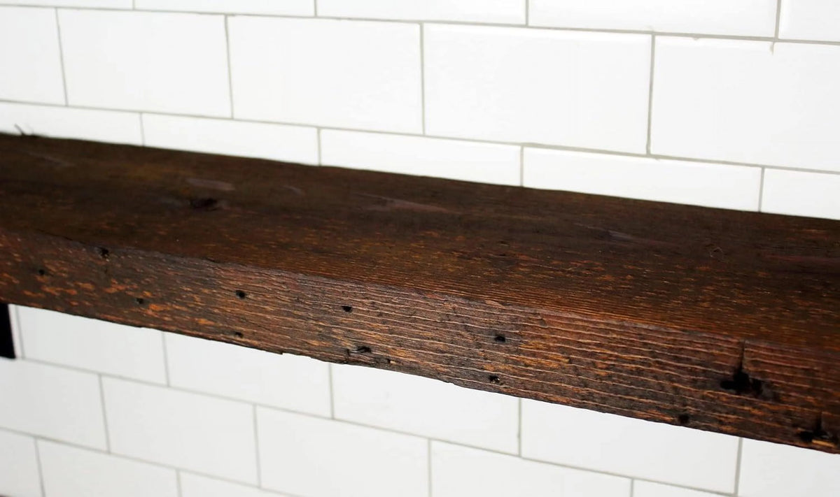 Reclaimed Wood Mantel Shelf with Steel Angle Brackets Q469251
