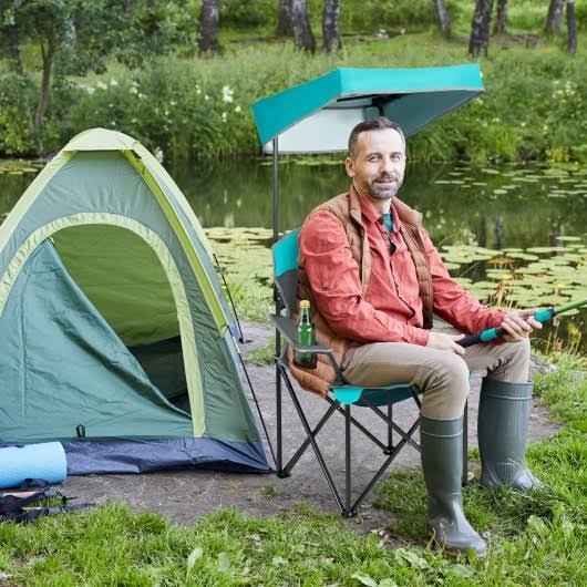 Turquoise Folding Camping Canopy Chair with Cup Holder Cooler K154