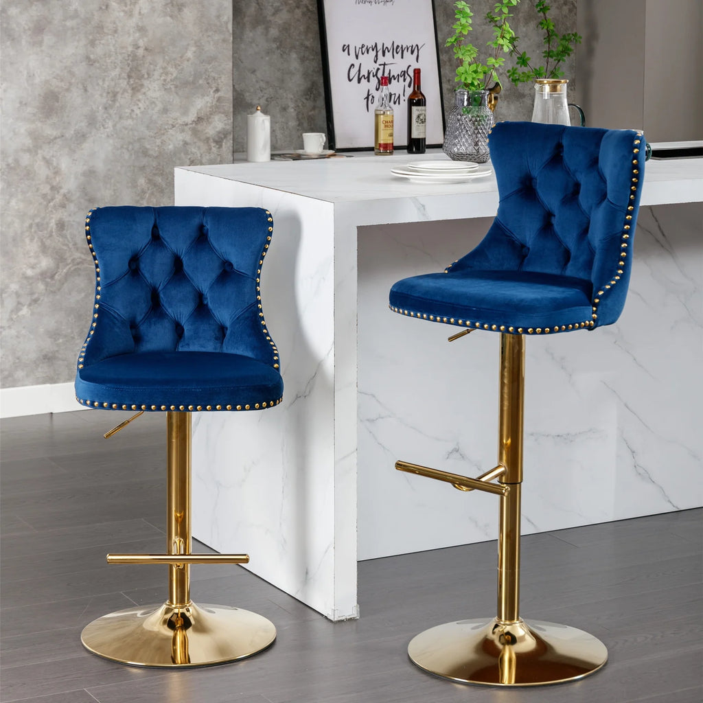 Blue Velvet Swivel Bar Stools with High Back, Set of 2 W8976