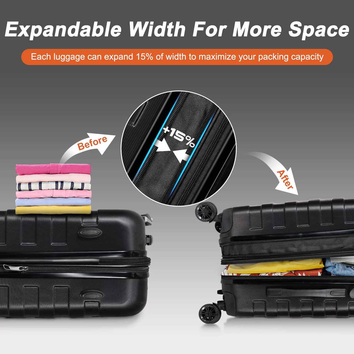 22-inch Hardside Expandable Spinner Luggage Black R27411
