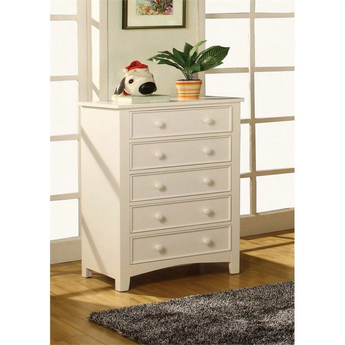 Solid Wood 5-Drawer Chest in White Z810