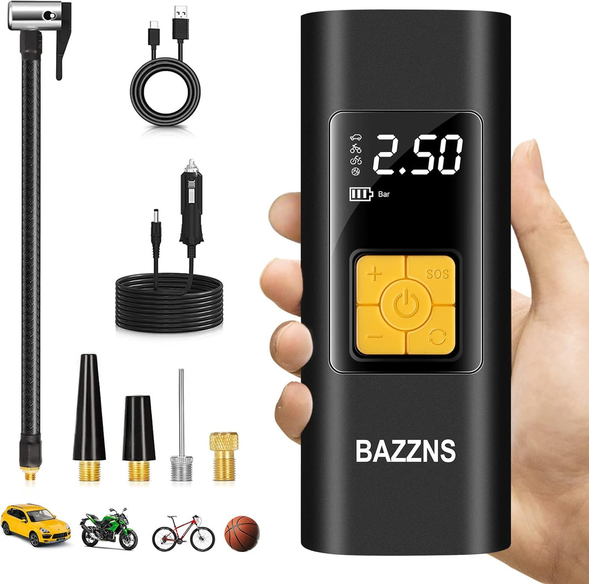 Cordless Tire Inflator Portable Air Compressor with 6000 mAh Battery Pressure Gauge LED Light D782137