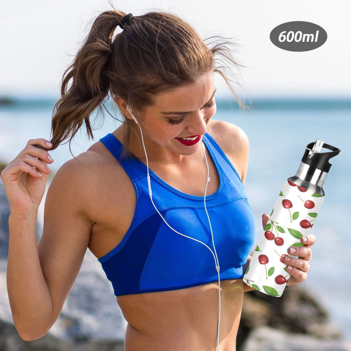 Stainless Steel Insulated Thermos Vacuum Flask Water Bottle with Straw Lid B324538