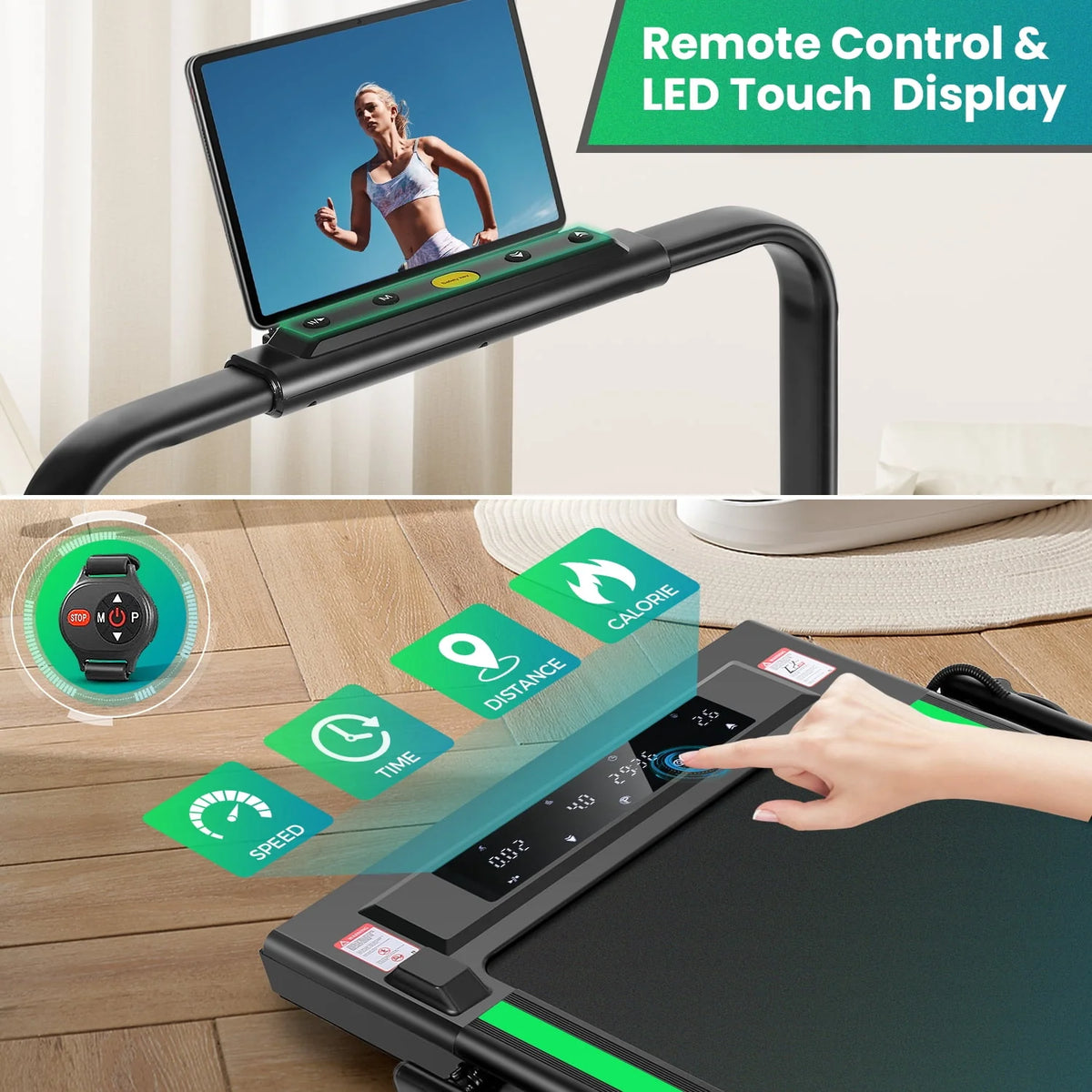 4 in 1 Under Desk Treadmill 2.5HP 300 lbs Capacity Black Green X401