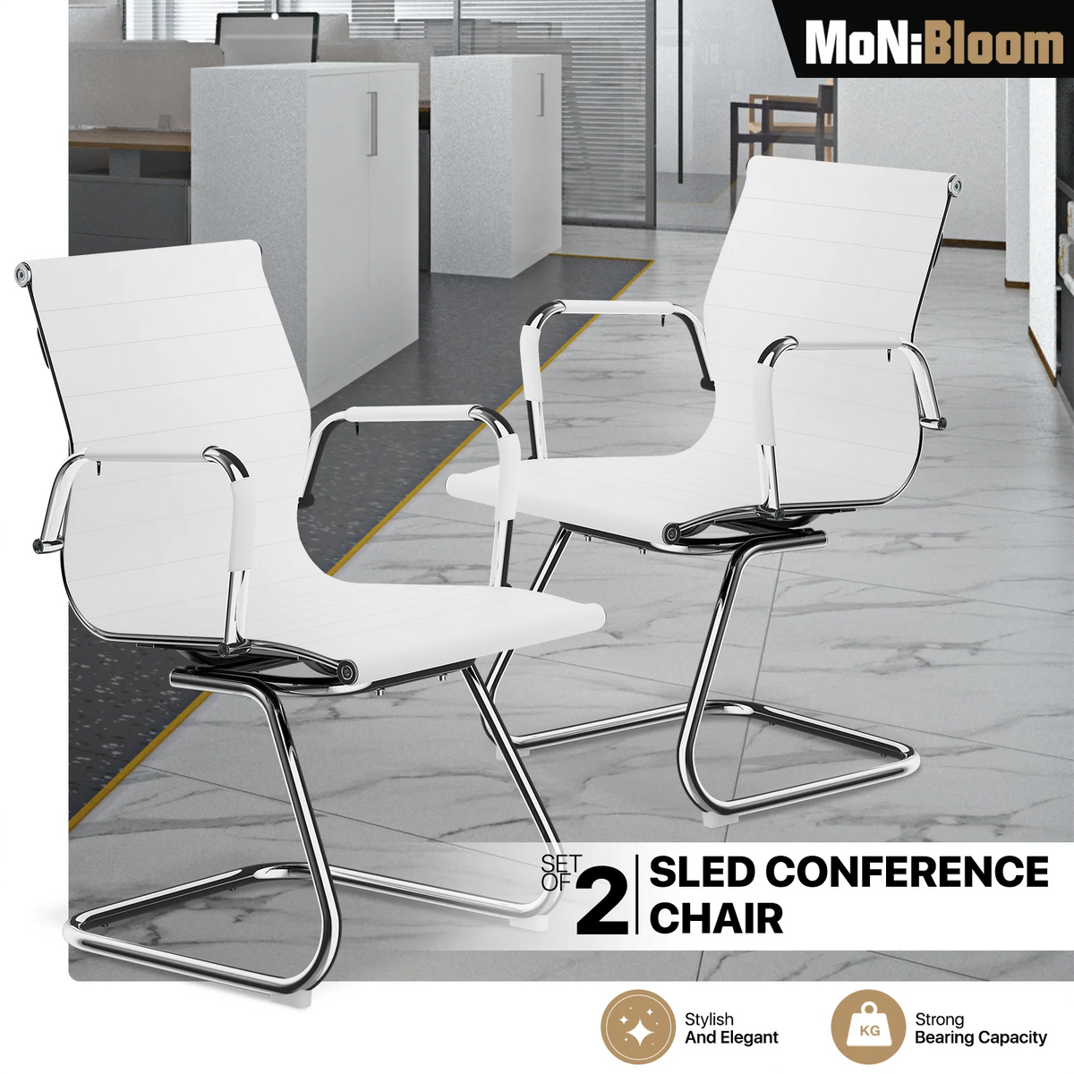 Set of 2 White Office Chairs with Sled Base K4076