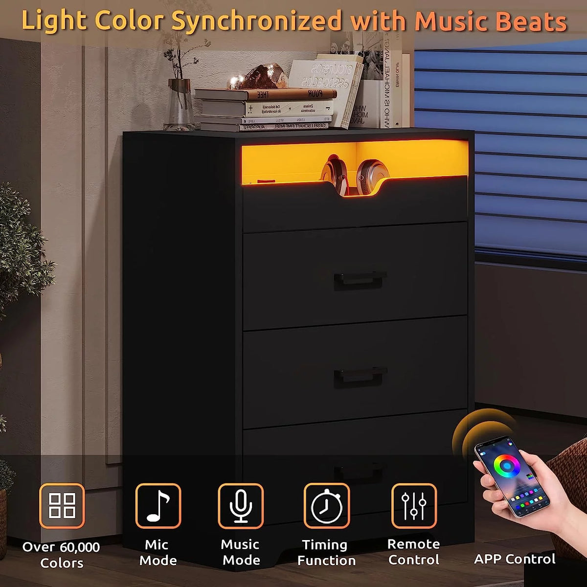 Black 3 Drawer Dresser with LED Lights U44950