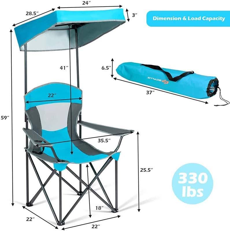 Turquoise Folding Camping Canopy Chair with Cup Holder Cooler K154