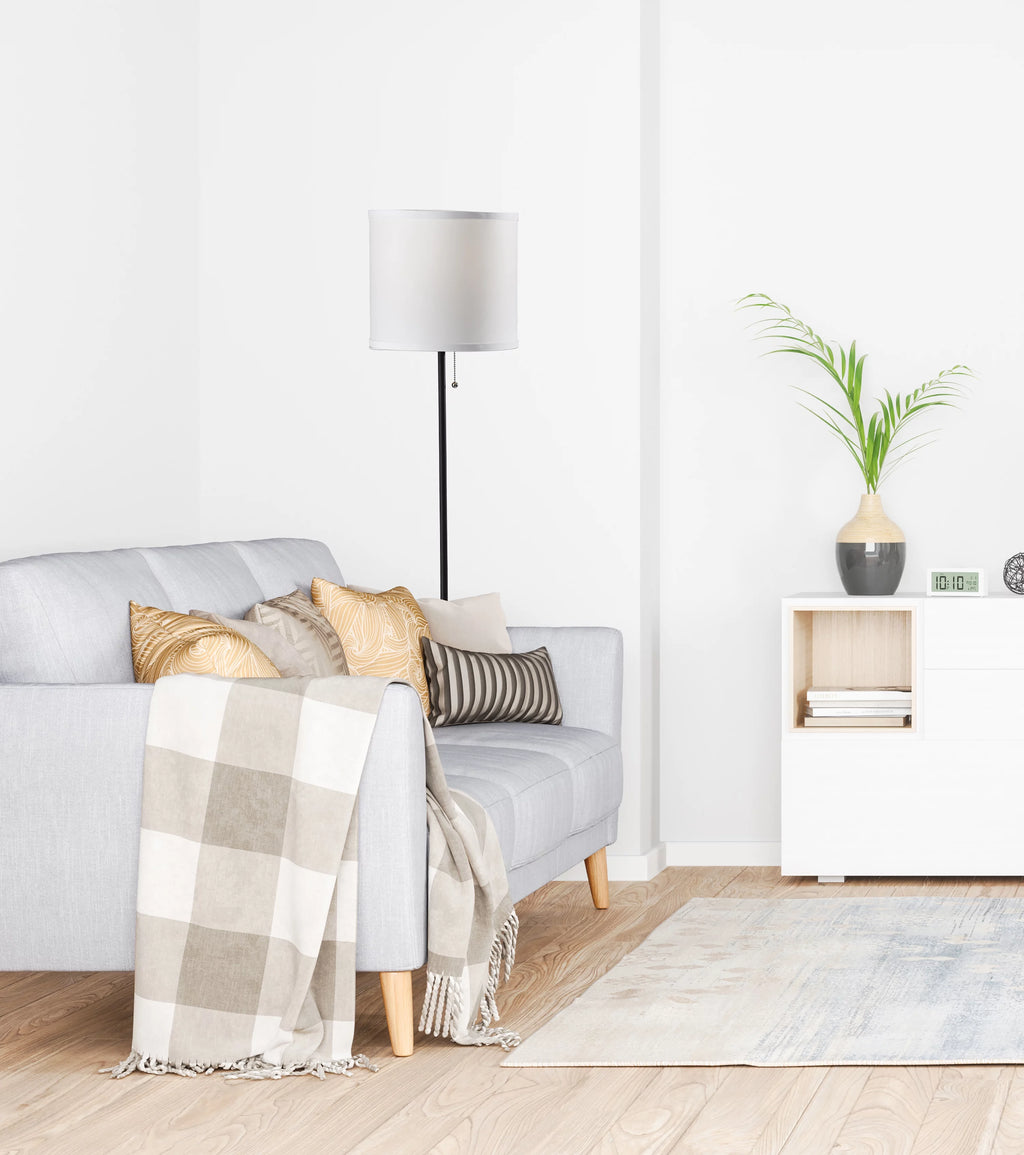 56.5" Shaded Floor Lamp with White Fabric Shade P32565