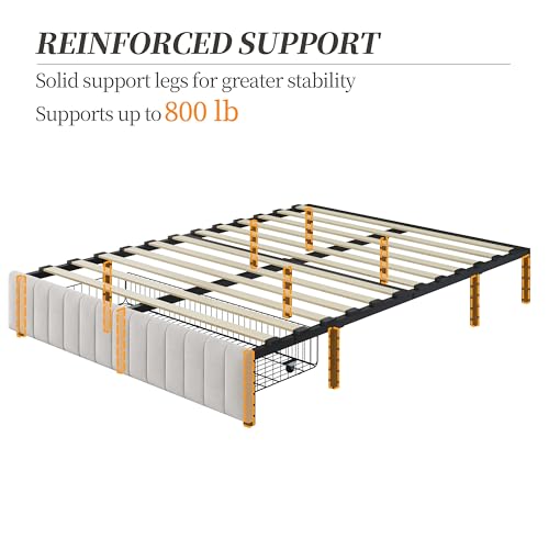 Beige Queen Upholstered Platform Bed Frame with 3 Storage Drawers L66232