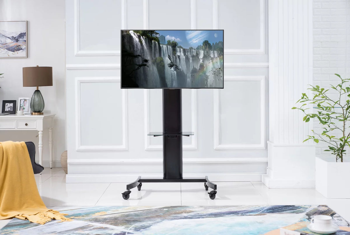 Black Curved Wood TV Stand for 40 - 75 Inch TV I104348