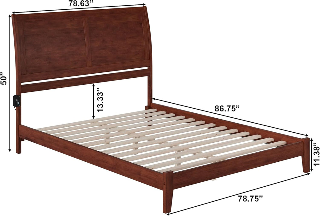 King Walnut Wood Platform Bed F45818