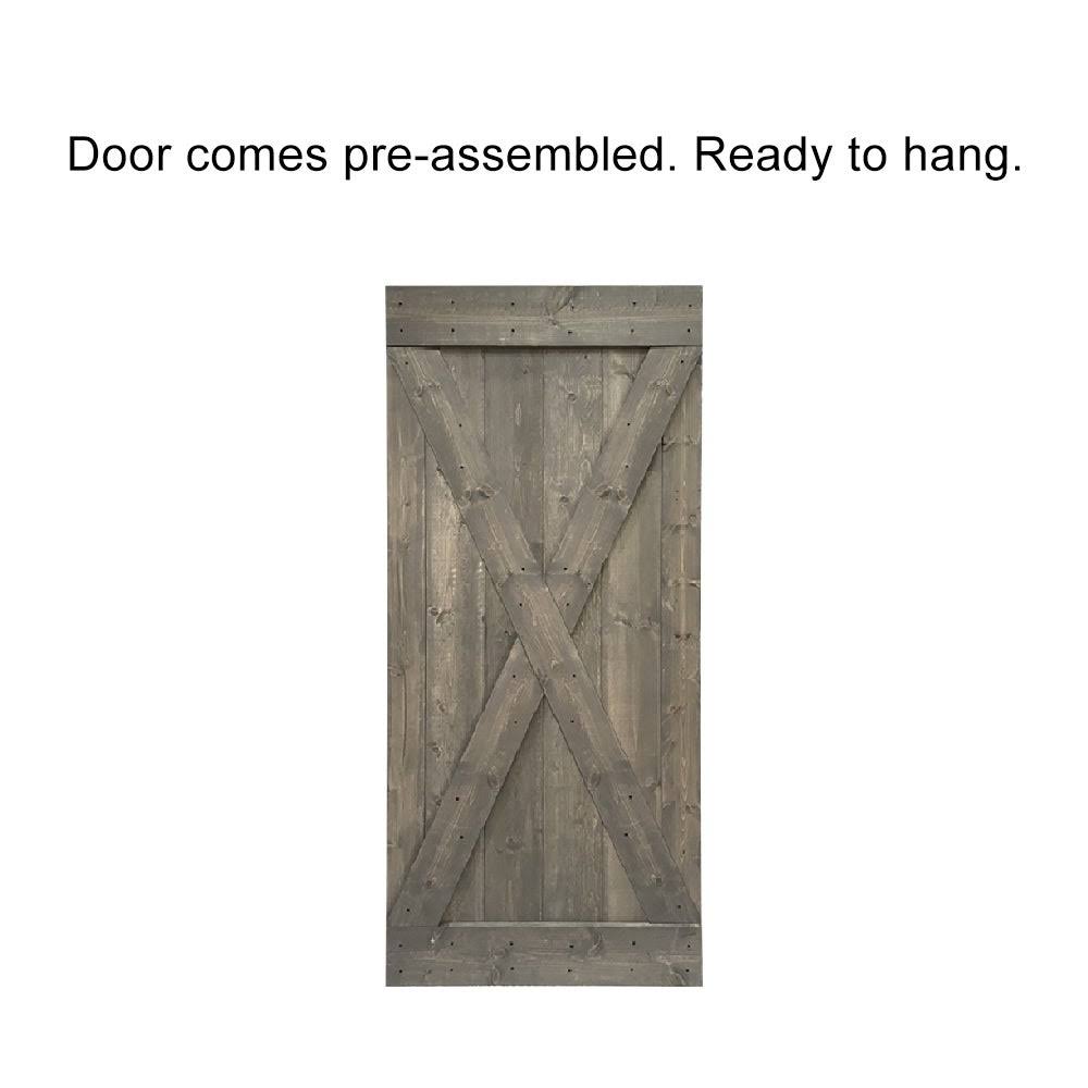 84 in. Walnut Stained Wood Interior Sliding Barn Door with Hardware Kit M772