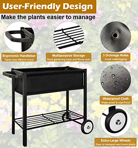 Black Raised Planter Bed Box with Legs on Wheels V14934