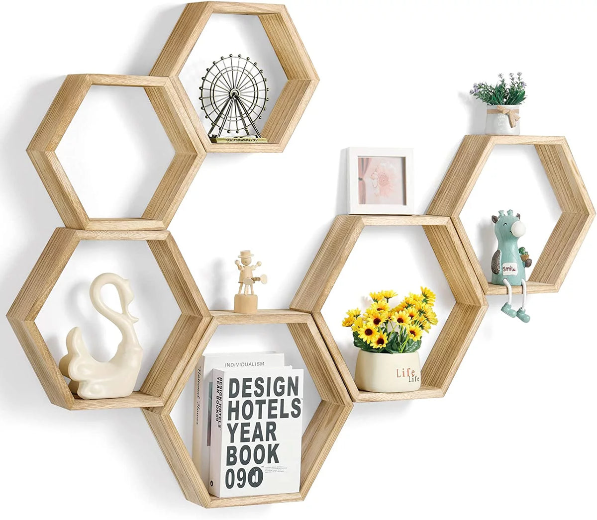 Hexagon Floating Shelves Set of 6 Light Brown G94279