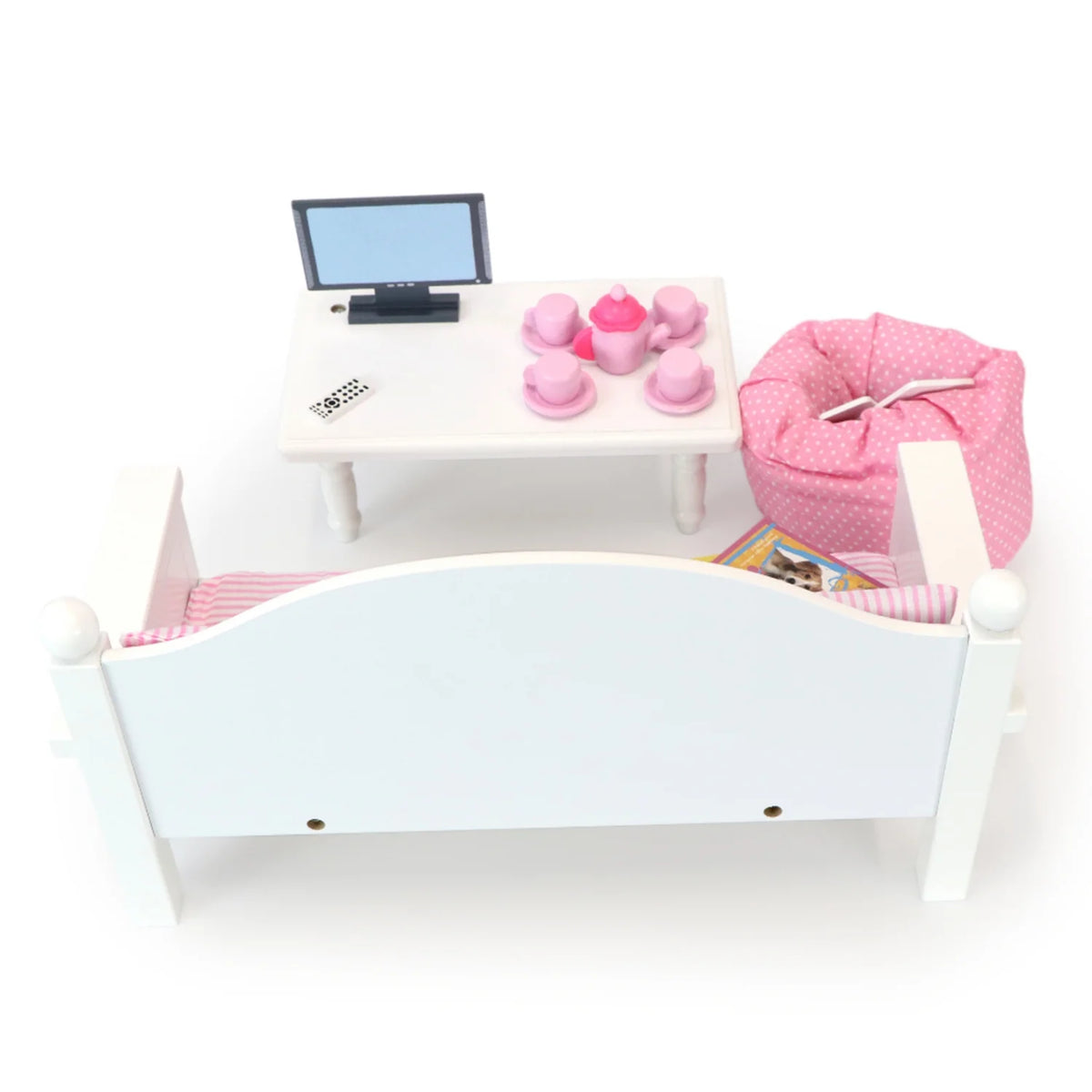 18" Dolls Wood Sofa & Coffee Table with Accessories V180404